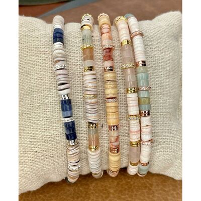 Pulseras de mujer en perlas de coco y piedras semipreciosas