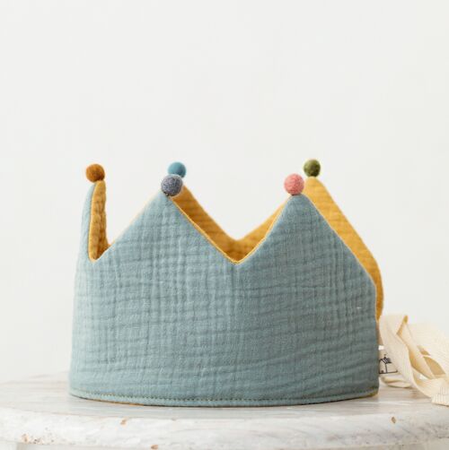 Corona de cumpleaños Mint-Mustard, corona reversible de tela de algodón