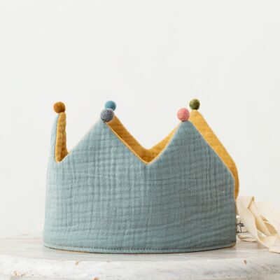 Corona de cumpleaños Menthe-Moutarde, corona reversible de tela de algodón
