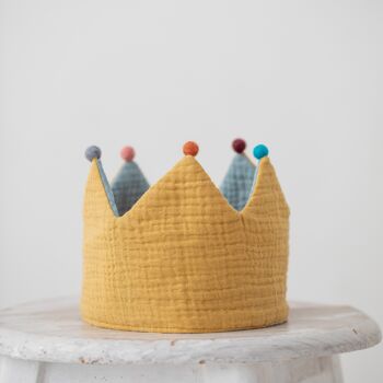 Corona de cumpleaños Menthe-Moutarde, corona reversible de tela de algodón 5