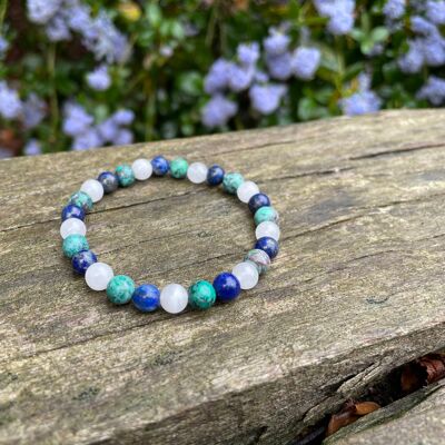 Elastic Lithotherapy Bracelet "Triple Protection" African Turquoise, Lapis Lazuli and Moonstone