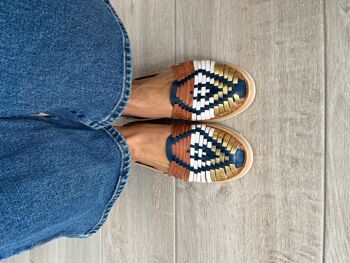 Sandales Huarache en cuir faites à la main pour femmes | Or & Bleu 5