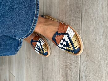 Sandales Huarache en cuir faites à la main pour femmes | Or & Bleu 7