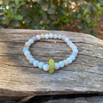 Elastic lithotherapy bracelet in Amazonite and Jade