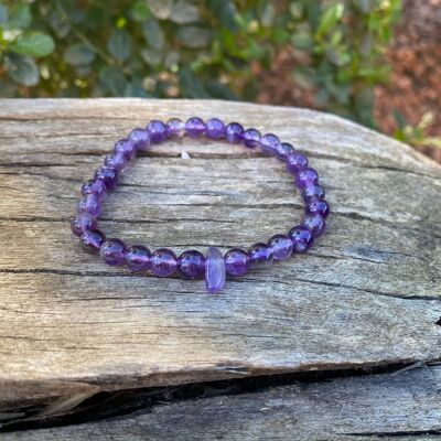 Elastic lithotherapy bracelet in Amethyst and chip-shaped pearl