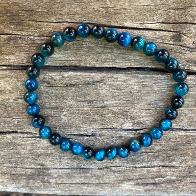Bracelet élastique de Lithothérapie en Oeil de Tigre bleu Turquoise