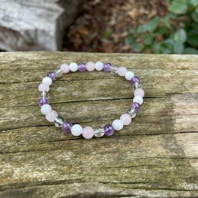 Elastic Bracelet for Multistone Lithotherapy Moonstone, Rose Quartz, Rock Crystal and Amethyst