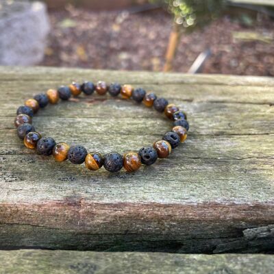 Elastic Bracelet Lithotherapy in Tiger Eye and Lava Stone 8mm