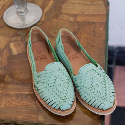 Sandalias Huarache de Cuero Hechas a Mano para Mujer | menta