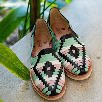 Sandales Huarache en cuir faites à la main pour femmes | Menthe & Noir