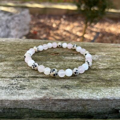 Elastic bracelet Triple protection of Lithotherapy Rose Quartz, Dalmatian Jasper and Moonstone