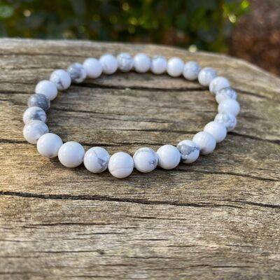 Lithotherapy elastic bracelet in natural Howlite