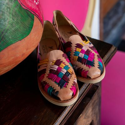 Sandalias Huarache de Cuero Hechas a Mano para Mujer | Púrpura y tostado