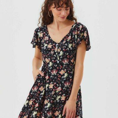 Black Floral Bohemian Short Dress