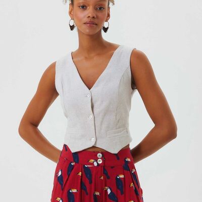 Beige V Neck Cotton Bohemian Vest