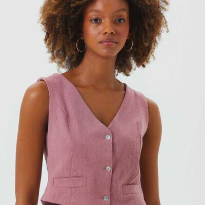 Pink V Neck Cotton Bohemian Vest