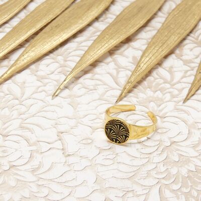 Anillo ajustable de resina de latón chapado en oro de 24 quilates con diseño de abanico de ginkgo, estilo art déco, con mensaje de amor en degradado, regalo para el Día de la Madre.