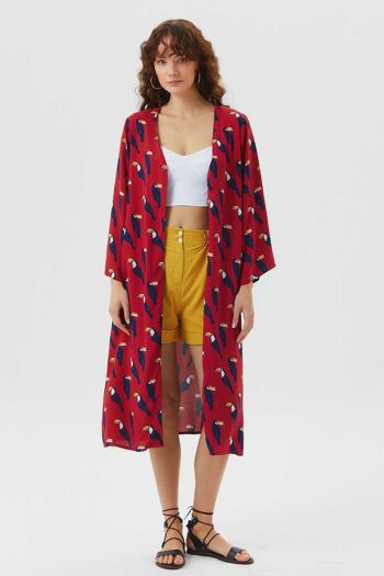 Kimono long imprimé rouge 2