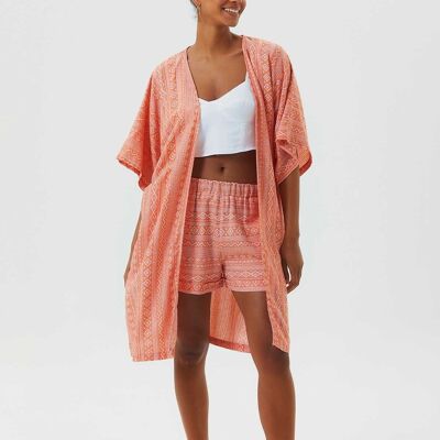 Printed Short Sleeve Orange Kimono