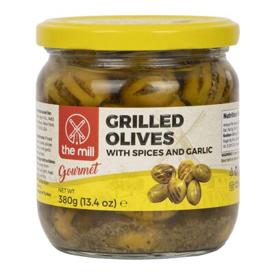 The Mill Gourmet Grilled Olives 380g Jar - With Extra Virgin Olive Oil, Spice Blend and Garlic