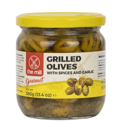 The Mill Gourmet Grilled Olives 380g Jar - With Extra Virgin Olive Oil, Spice Blend and Garlic