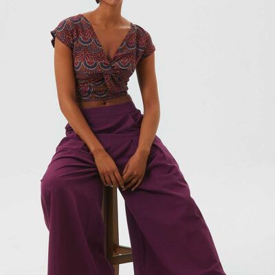Pantalon bohème violet plissé pour femme à jambe large
