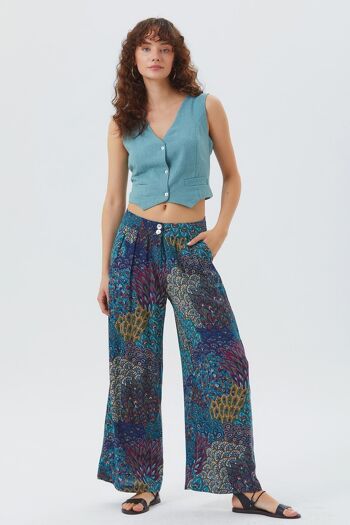 Pantalon Bohème Turquoise Taille Haute 1