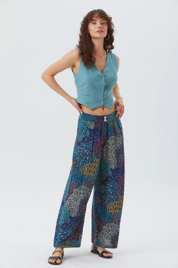 Pantalon Bohème Turquoise Taille Haute 3