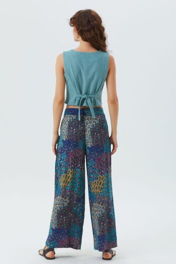 Pantalon Bohème Turquoise Taille Haute 4