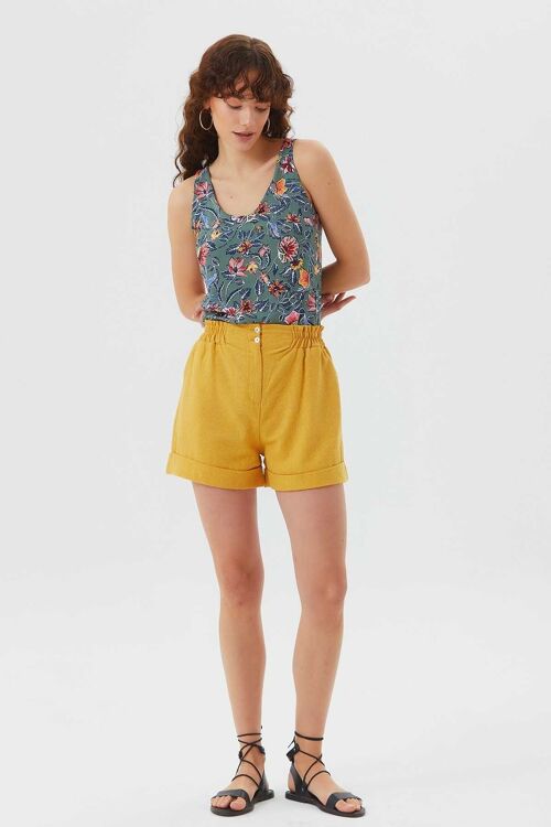 Yellow Boho Women's Shorts with Pockets