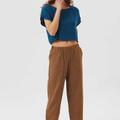 Pantalon bohème pour femme à taille élastique en marron