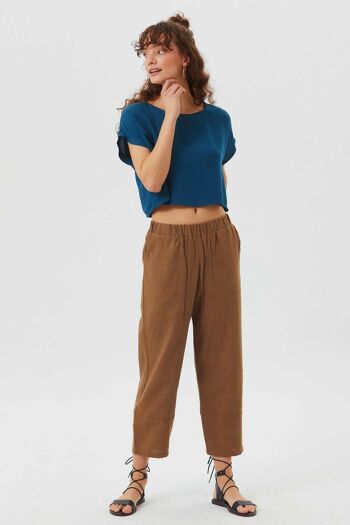 Pantalon bohème pour femme à taille élastique en marron 1