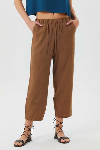 Pantalon bohème pour femme à taille élastique en marron 2