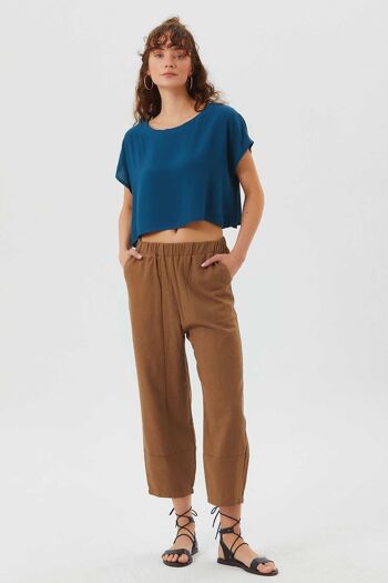 Pantalon bohème pour femme à taille élastique en marron 3