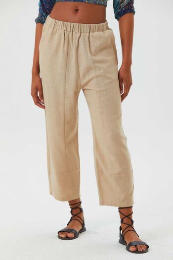 Pantalon bohème pour femme à taille élastique en beige 2