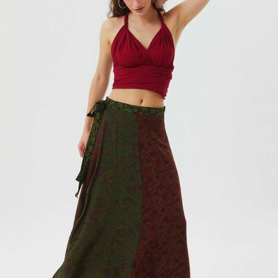 Green Patchwork Maxi Wrap Skirt