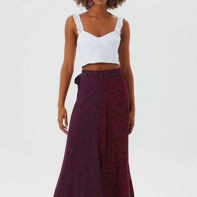 Patchwork Maxi Wrap Skirt Purple