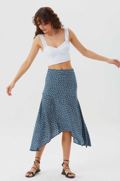 Floral Boho Skirt in Blue