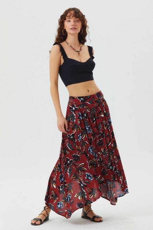 Asymmetric Cut Red A-Line Skirt