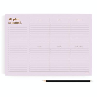 MINIMAL CHARUCA PLANNER. YOUR WEEK IN SIGHT AND IN ORDER. 60 SHEETS. LILAC. WEEKLY A4.