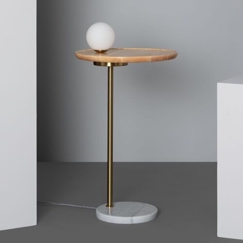 Ledkia Lámpara de Mesa Madera y Cristal Brandt Blanco - Oro