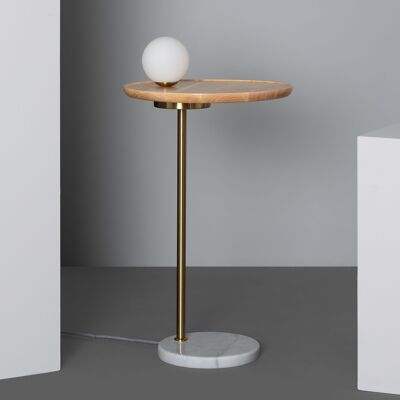 Ledkia Wood and Glass Table Lamp Brandt White - Gold
