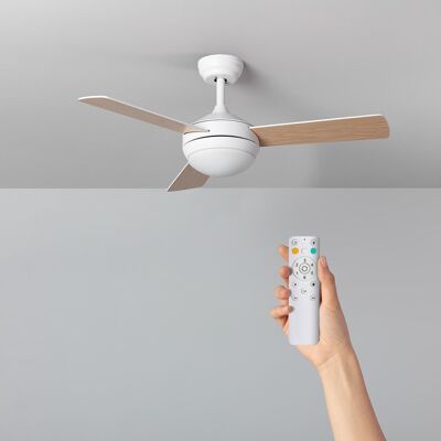 TechBrey Ventilateur de plafond LED en bois blanc marine 107 cm Moteur CC