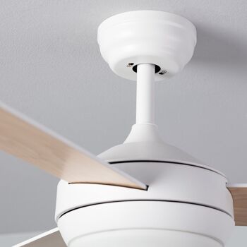 TechBrey Ventilateur de plafond LED en bois blanc marine 107 cm Moteur CC 4