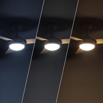 TechBrey Ventilateur de plafond LED en bois blanc marine 107 cm Moteur CC 6