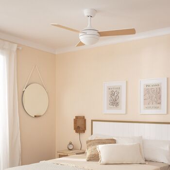 TechBrey Ventilateur de plafond LED en bois blanc marine 107 cm Moteur CC 7