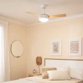 TechBrey Ventilateur de plafond LED en bois blanc marine 107 cm Moteur CC 9