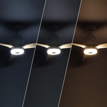 Ledkia Ventilateur de Plafond LED Mersin Blanc Bois 132cm Moteur DC Blanc 5