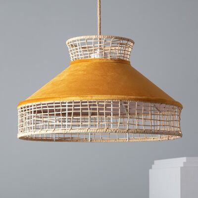 Ledkia Pendant Lamp Rattan and Mustard Longoria Fabric