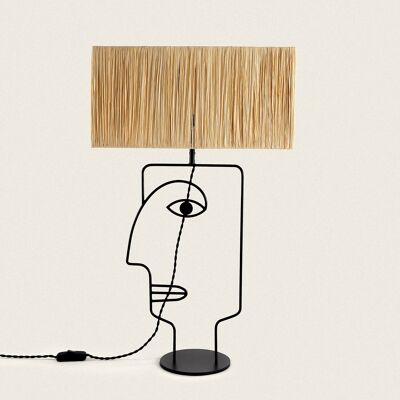 Ledkia Table Lamp Metal and Raffia Face Black